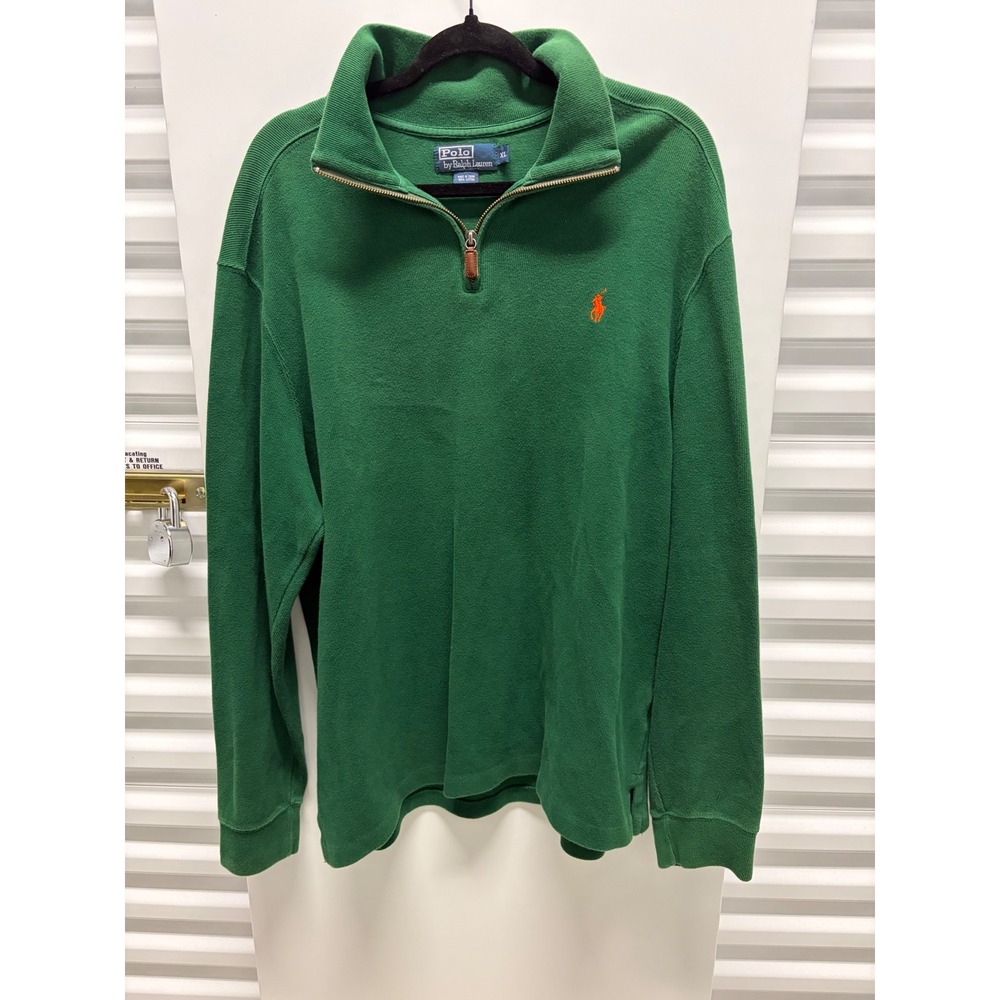 Polo Ralph Lauren Quarter Zip Pullover Mens XL‎ Green Orange Pony Good
